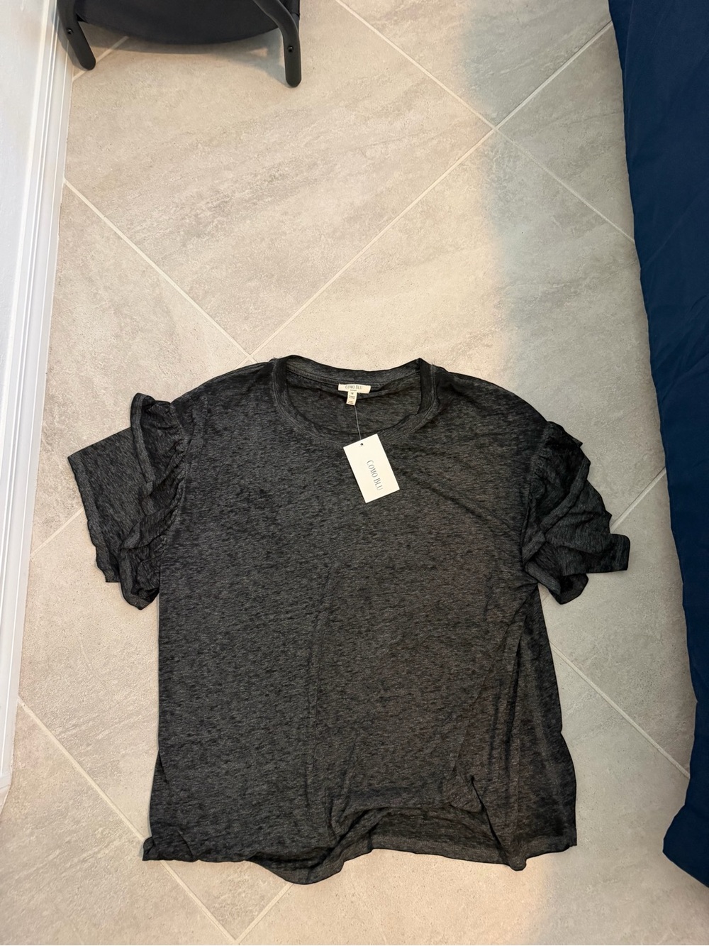 Heather Charcoal Ruffle Sleeve Tee